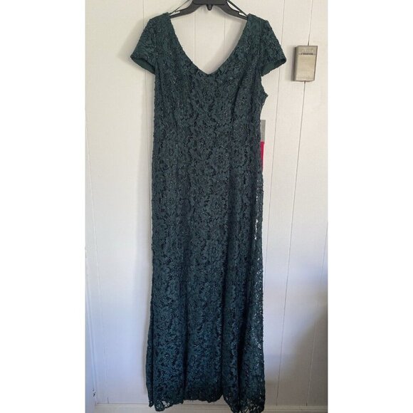 Alex Evenings Women's Size 16 Emerald Green Lace Gown Cap Sleeves - Picture 7 of 10